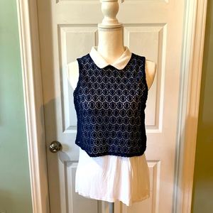 Elle XS Sleeveless Top Navy Blue/White w/collar EUC. Beautiful top!